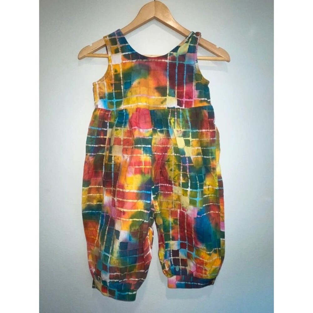 Caramelli Girls Rainbow Plaid Grid Romper Jumpsuit Size 4 Boho Summer Tie Dye
